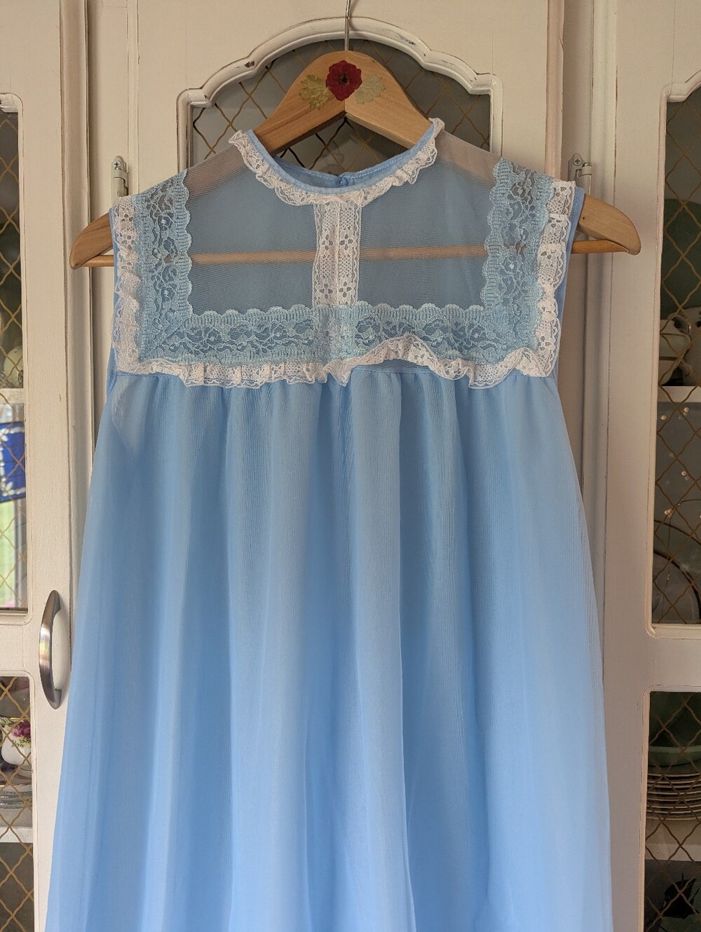 🩵VTG 60s Periwinkle Blue Sheer Long Nightgown Sleepwear Bombshell Pinup Style - Picture 9 of 9